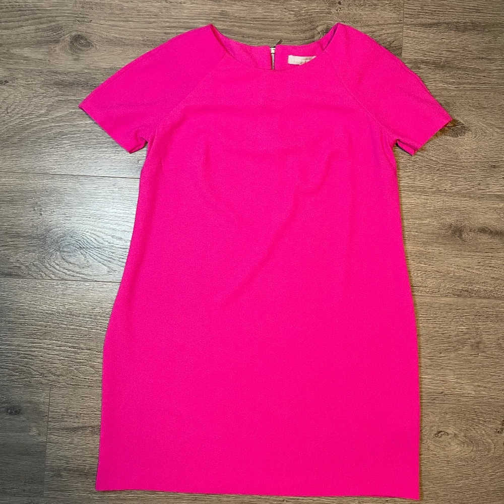 Fushcia Pink Gold Zip Dress . Petite US L